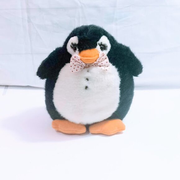 Russ Berrie Fairbanks Plush Penguin Stuffed Animal 7" Tall Heart Bow Tie Plush - Picture 2 of 11